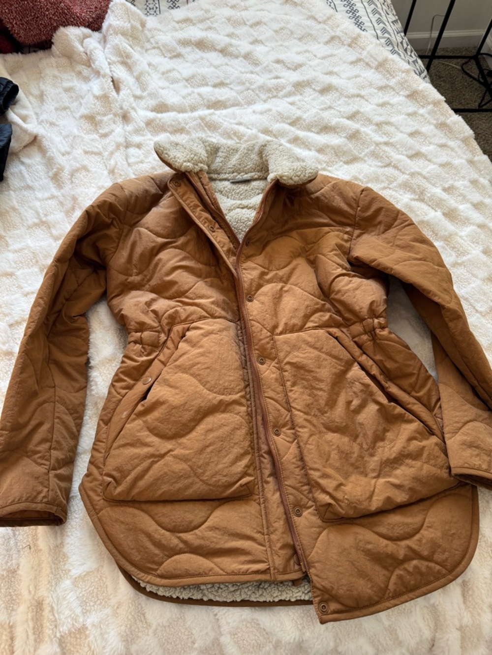 Columbia jacket with camel colored nylon outer shell